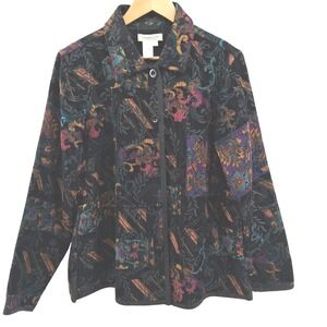 Vtg Coldwater Creek Sz Large Tapestry Jacket Patchwork Floral Boho‎ Button Front